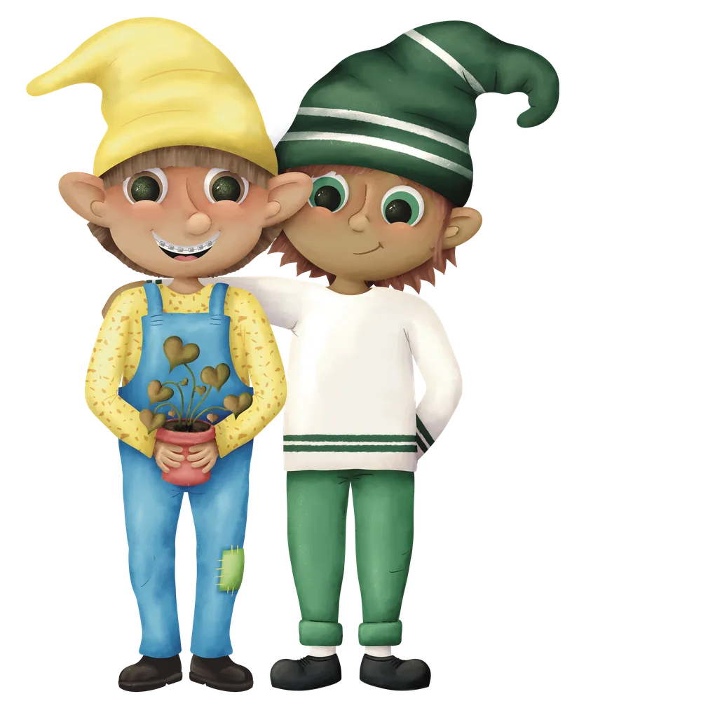 Gartenwichtel Sven & Tolle, handgezeichnet, KI-frei